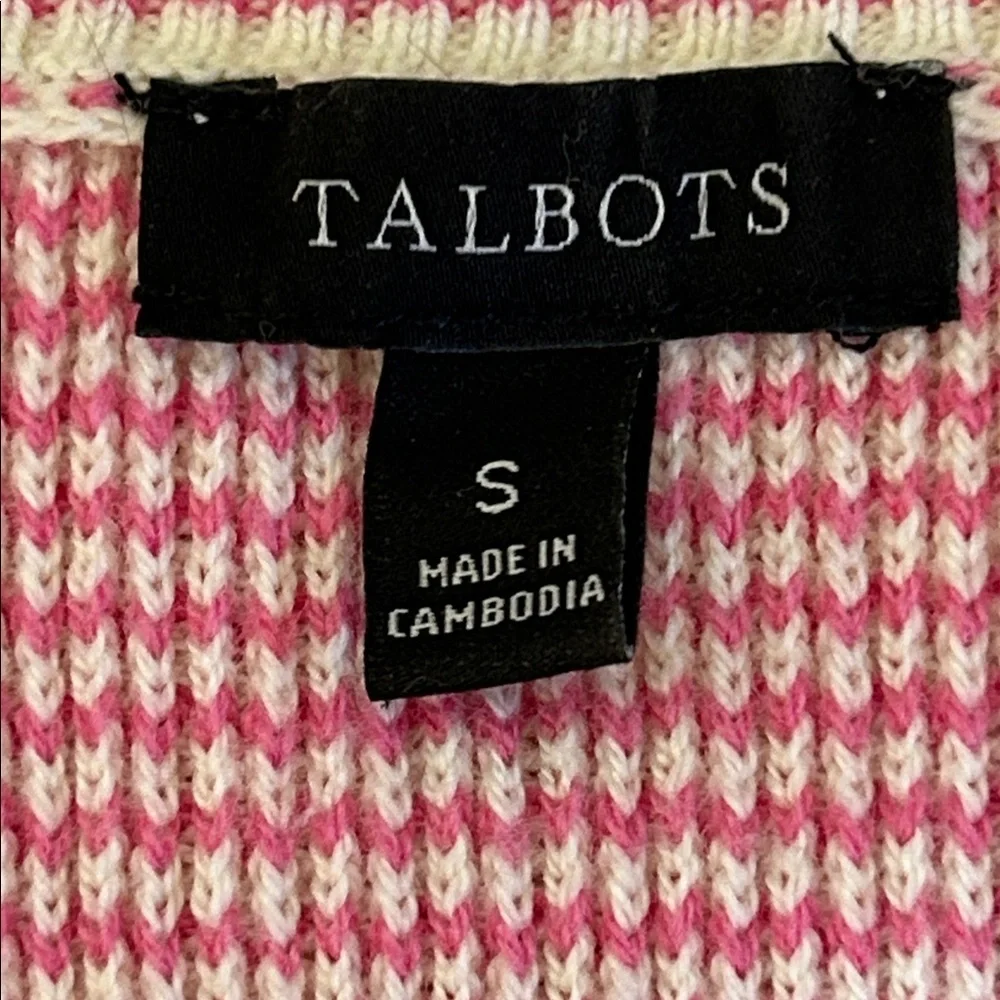 Talbots BISHOP SLEEVE STRIPE JACQUARD PULLOVER Pink and White size Small